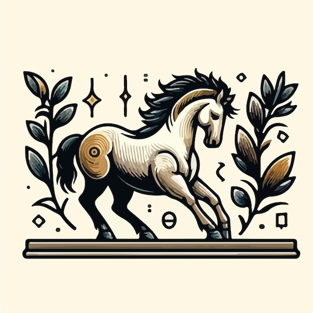 Majestic Equine Emblem with Ornate Botanical Elements | Jiffy Designs