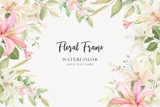 Watercolor Floral Frame with Pink Lilies and Greenery | Jiffy Designs
