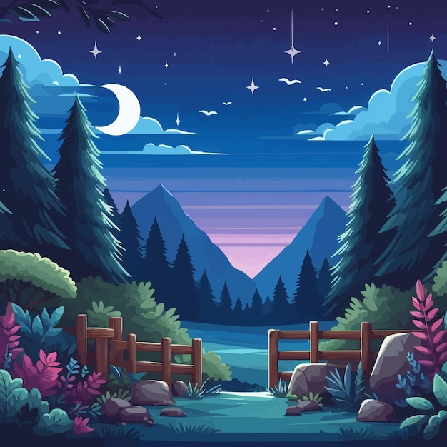 Serene Moonlit Landscape with Winding River and Majestic Mountains ...