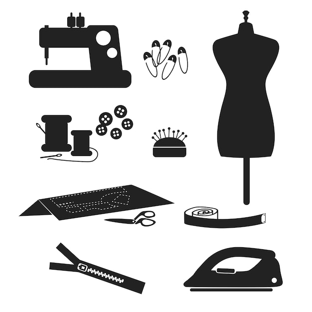 Silhouette Illustrations of Sewing and Tailoring Equipment | Jiffy Designs