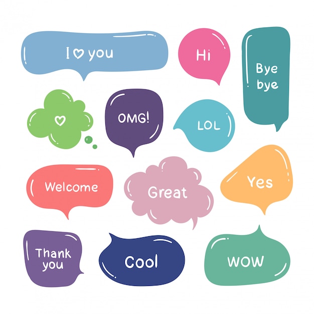 Colorful Speech Bubbles with Playful Expressions and Greetings | Jiffy ...