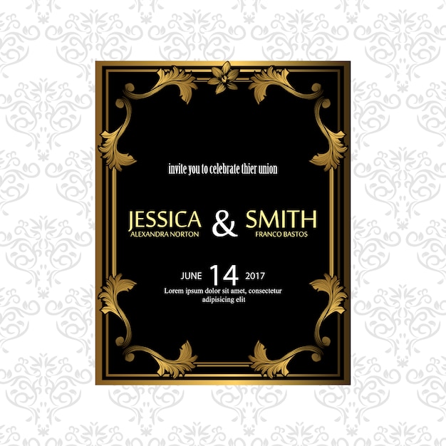 Elegant Black and Gold Floral Wedding Invitation Template | Jiffy Designs