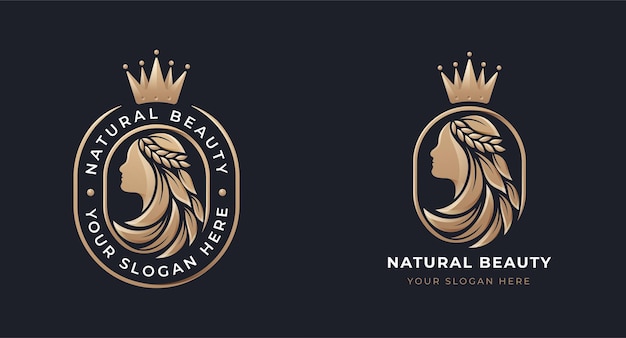 Elegant Feminine Silhouette with Regal Crown and Wheat Emblem | Jiffy ...