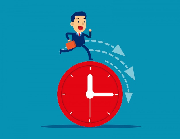 Businessman Rushing Through Time on Giant Clock Face | Jiffy Designs
