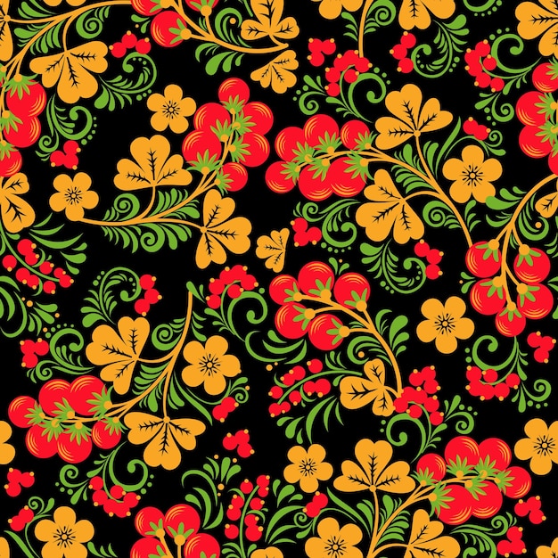 Vibrant Floral Tapestry: Lively Blooms in Rustic Folk Art | Jiffy Designs