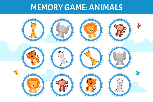 Adorable Animal Memory Game with Vibrant Cartoon Creatures | Jiffy Designs