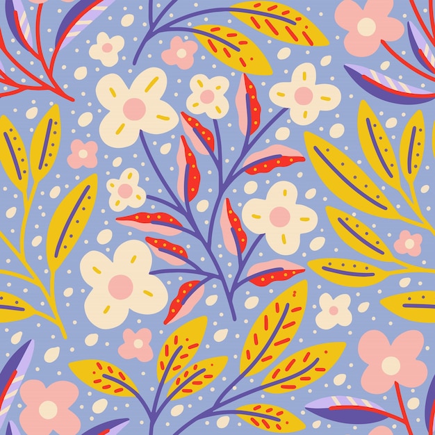 Vibrant Floral Pattern with Branches and Blooming Flowers | Jiffy Designs