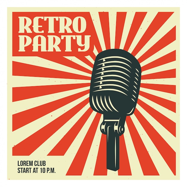 Vintage Retro Microphone Party Invitation with Sunburst Design | Jiffy ...