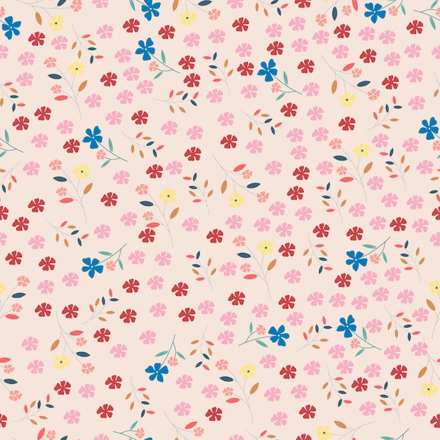 Delicate Pink Floral Pattern with Blue and Red Blooms | Jiffy Designs