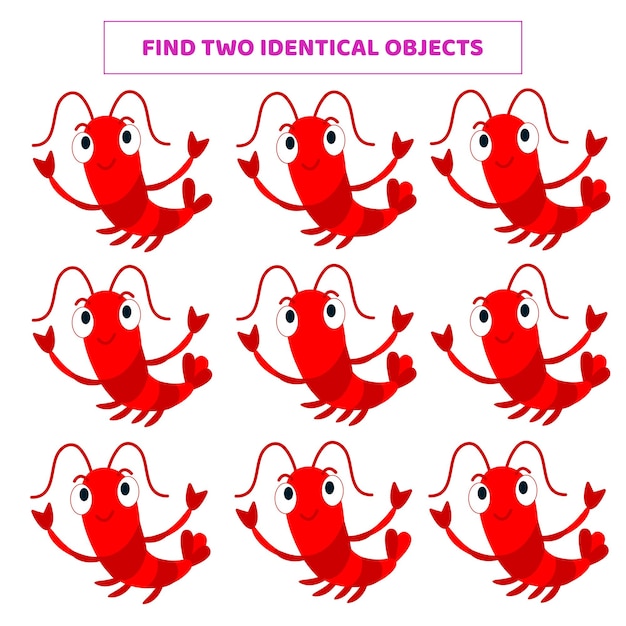 Cheerful Red Lobster Duo: Spot the Identical Crustaceans | Jiffy Designs