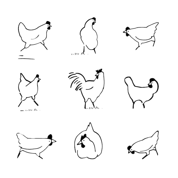 Minimalist Chicken Silhouette Collection: Diverse Poultry Designs ...