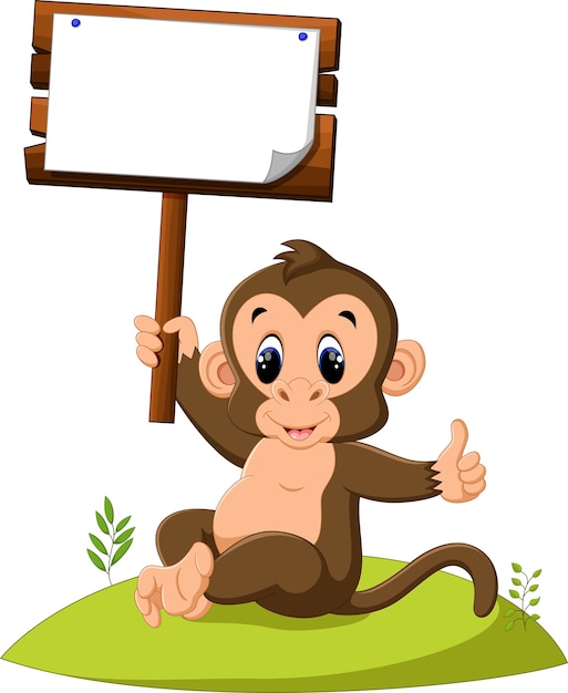 Cute Monkey Holding Blank Sign with Thumbs Up Gesture | Jiffy Designs
