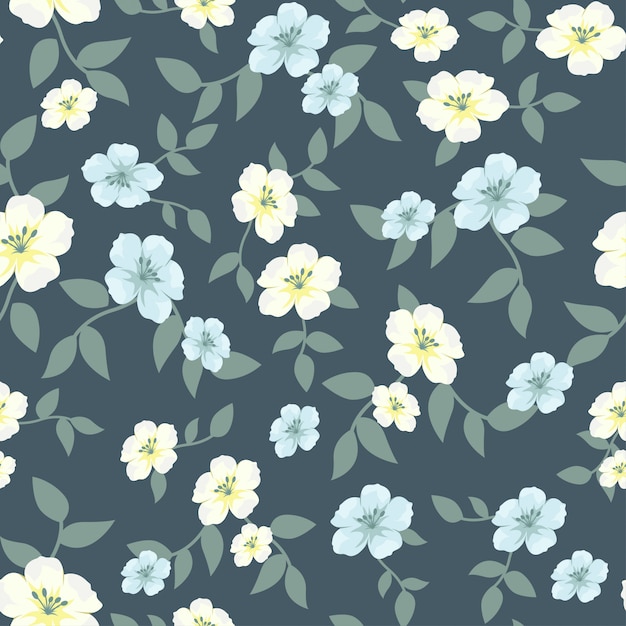 Elegant Floral Pattern with White and Blue Flowers | Jiffy Designs