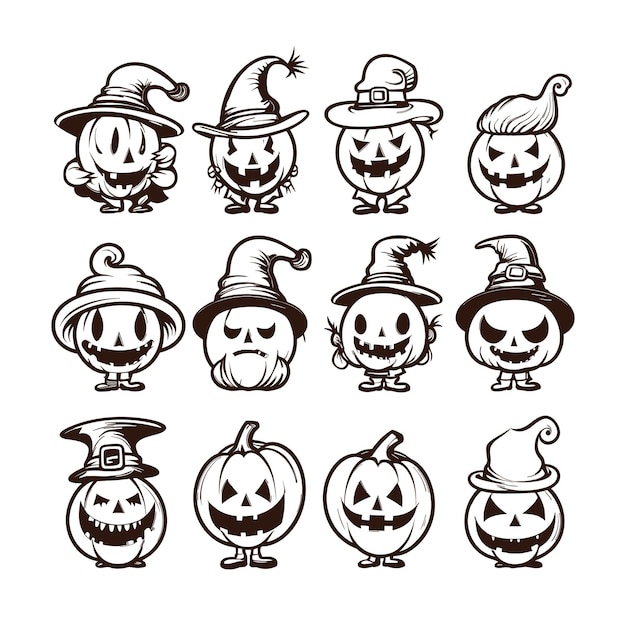 Whimsical Halloween Pumpkin Faces with Distinctive Expressions | Jiffy ...