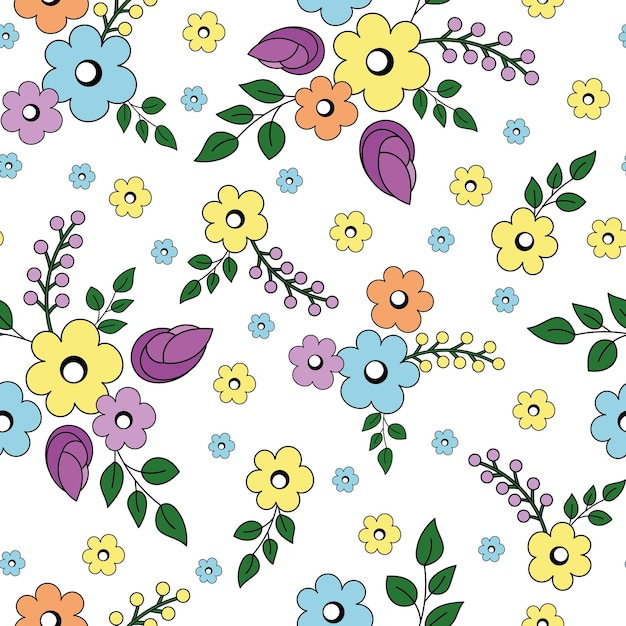 Vibrant Floral Pattern with Colorful Blooms and Leaves | Jiffy Designs