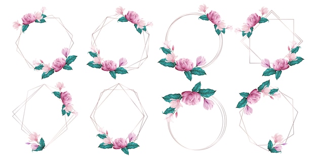 Delicate Floral Frames with Pink Roses and Greenery | Jiffy Designs