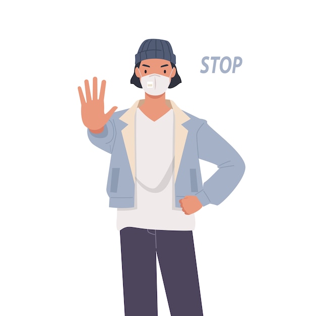 Masked Person Gesturing Stop Sign for Safety Awareness | Jiffy Designs