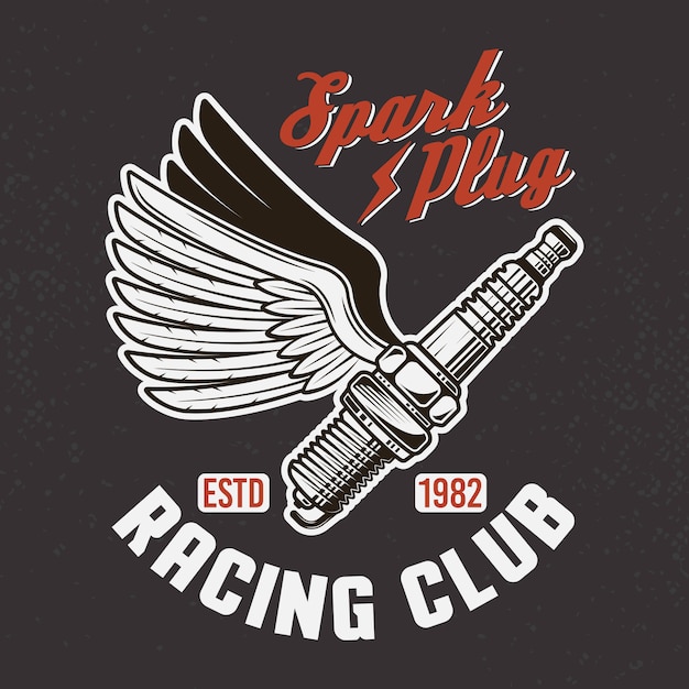 Vintage Racing Club Emblem with Winged Spark Plug Design | Jiffy Designs