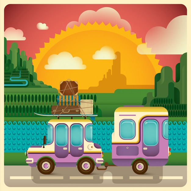 Vibrant Countryside Landscape with Playful Vehicles | Jiffy Designs