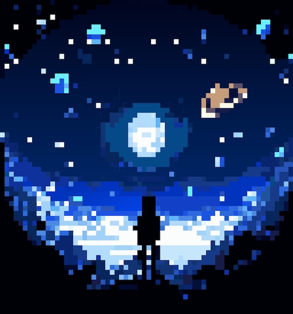 Starry Night Sky with Pixel Art Silhouette | Jiffy Designs