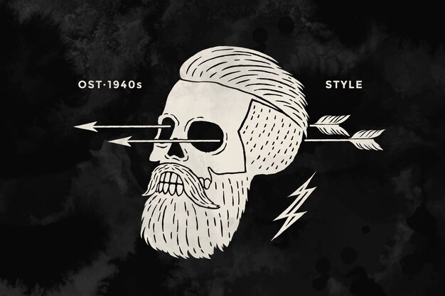 Retro Skull with Punk Hairstyle and Crossed Arrows | Jiffy Designs