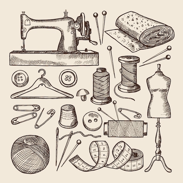 Vintage Sewing and Tailoring Tools Illustration | Jiffy Designs