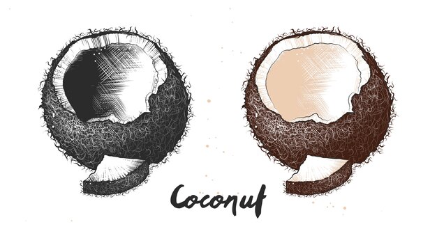 Detailed Illustrations of a Cracked Coconut Shell | Jiffy Designs