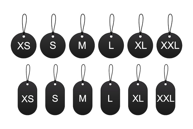 Minimalist Apparel Size Tags in Black and White | Jiffy Designs
