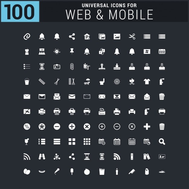 Comprehensive Collection of 100 Universal Icons for Web and Mobile ...