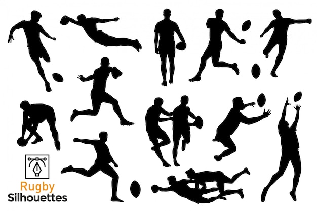 Dynamic Rugby Player Silhouettes in Diverse Sporting Poses | Jiffy Designs