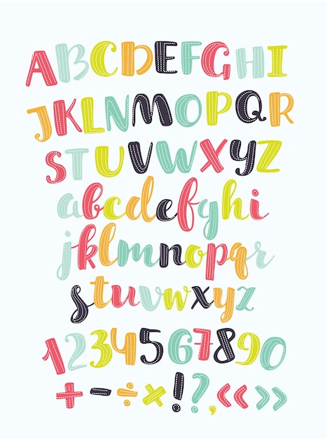 Vibrant Alphabet and Numerals in Playful Hand-Drawn Style | Jiffy Designs