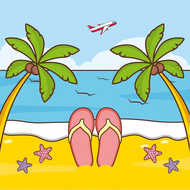 Tropical Beach Scene with Palm Trees and Flip Flops | Jiffy Designs