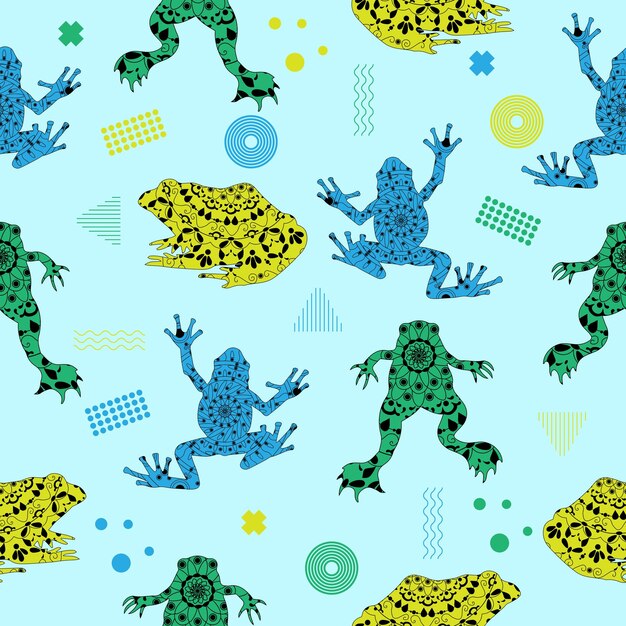 Vibrant Frog Parade: Playful Amphibian Patterns on Turquoise | Jiffy ...