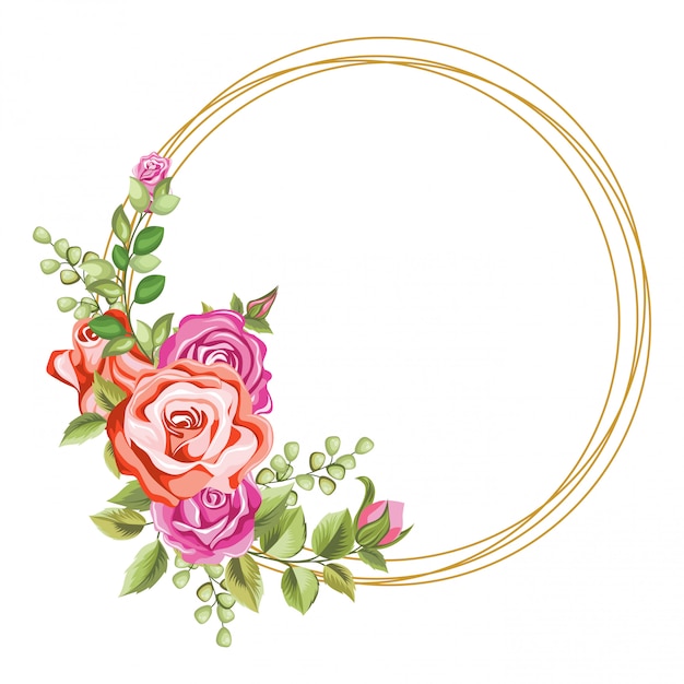 Elegant Floral Wreath with Roses and Golden Circle Frame | Jiffy Designs