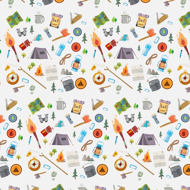 Vibrant Outdoor Adventure Icons Seamless Pattern | Jiffy Designs