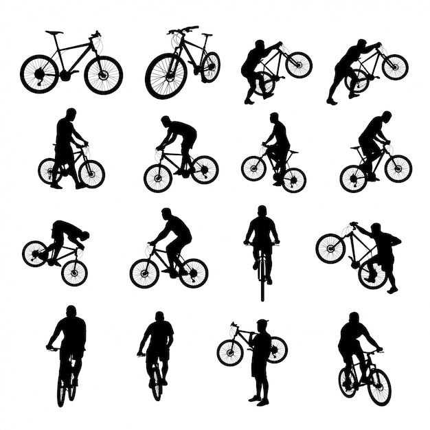 Silhouettes of Cyclists in Various Riding Poses | Jiffy Designs