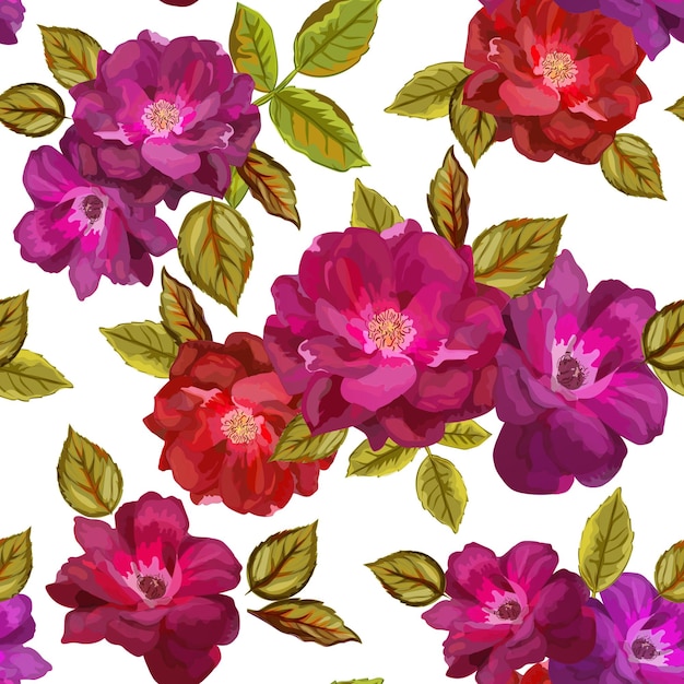 Vibrant Floral Pattern with Blooming Roses and Leaves | Jiffy Designs