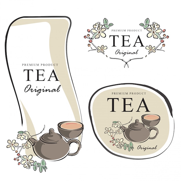 Elegant Floral Tea Labels with Traditional Teapot and Cups | Jiffy Designs