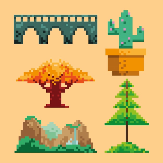 Vibrant Pixel Art Nature Elements for Creative Design | Jiffy Designs