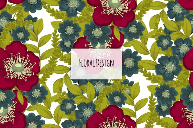 Vibrant Floral Pattern with Red and Blue Blooms | Jiffy Designs