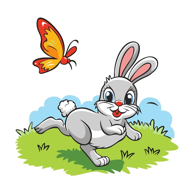 Playful Rabbit and Vibrant Butterfly in Lush Meadow | Jiffy Designs