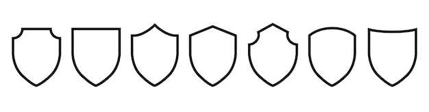 Black line shield icon set in vintage style Protect shield security ...