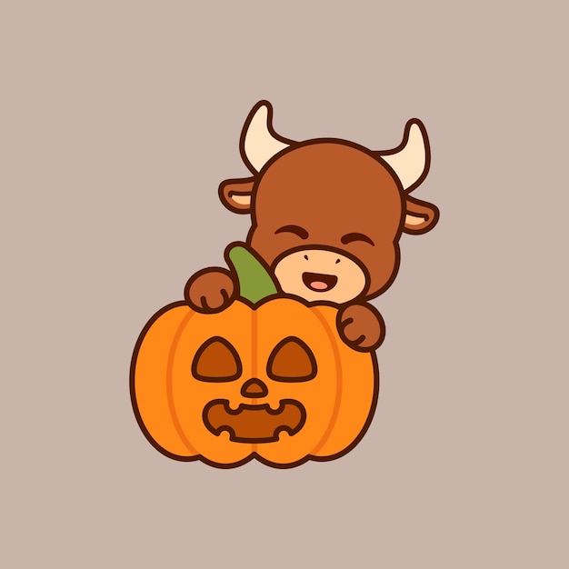 Adorable Bull Cub Cuddling Carved Pumpkin for Halloween | Jiffy Designs