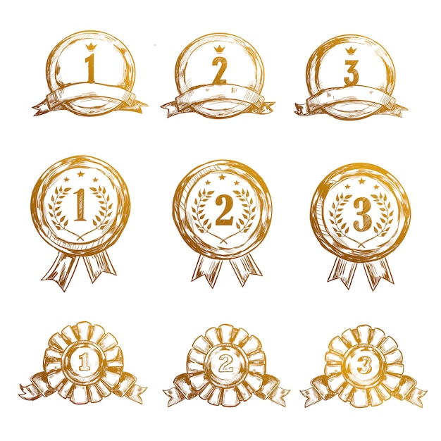 Elegant Gold Emblem Collection: Numbered Laurel Wreaths and Badges ...