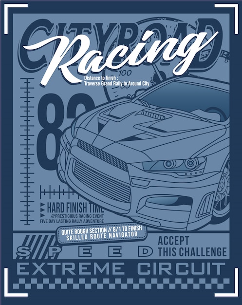 Vintage Racing Car Illustration with Bold Typography | Jiffy Designs