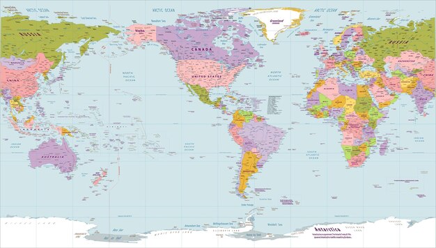 Vibrant Global Map with Detailed Country Borders and Names | Jiffy Designs
