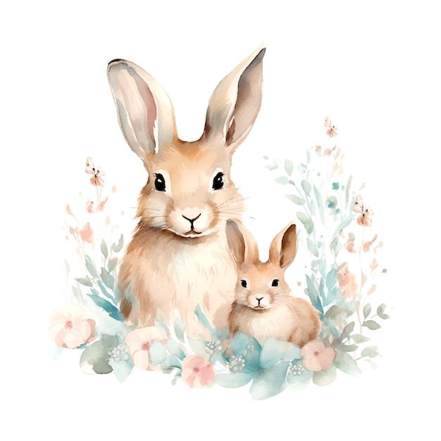 Watercolor Painting of Mother Rabbit with Baby Bunny | Jiffy Designs