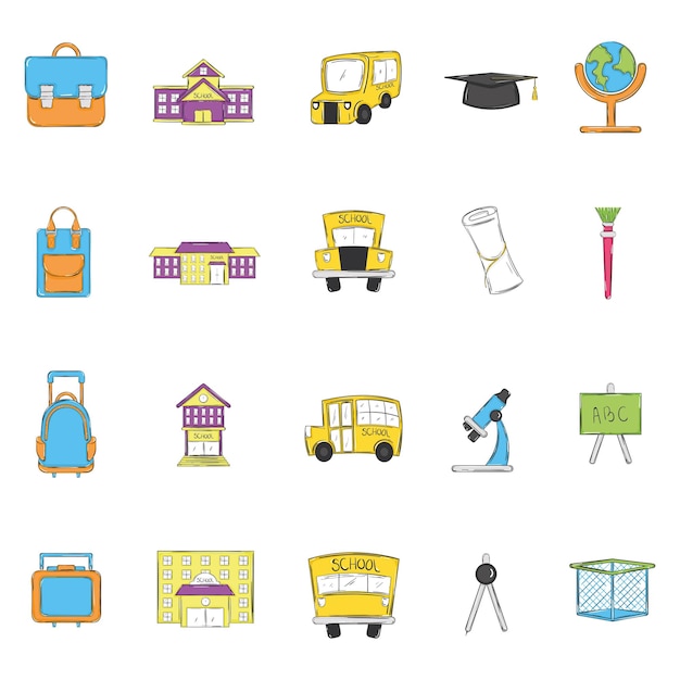 Vibrant School Icons: Backpacks, Buses, and Educational Symbols | Jiffy ...