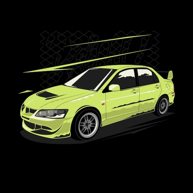 Sleek Lime Green Sports Sedan with Racing Stripes | Jiffy Designs