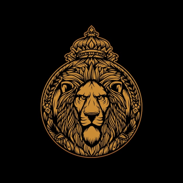 Majestic Golden Lion Head with Ornate Crown Emblem | Jiffy Designs